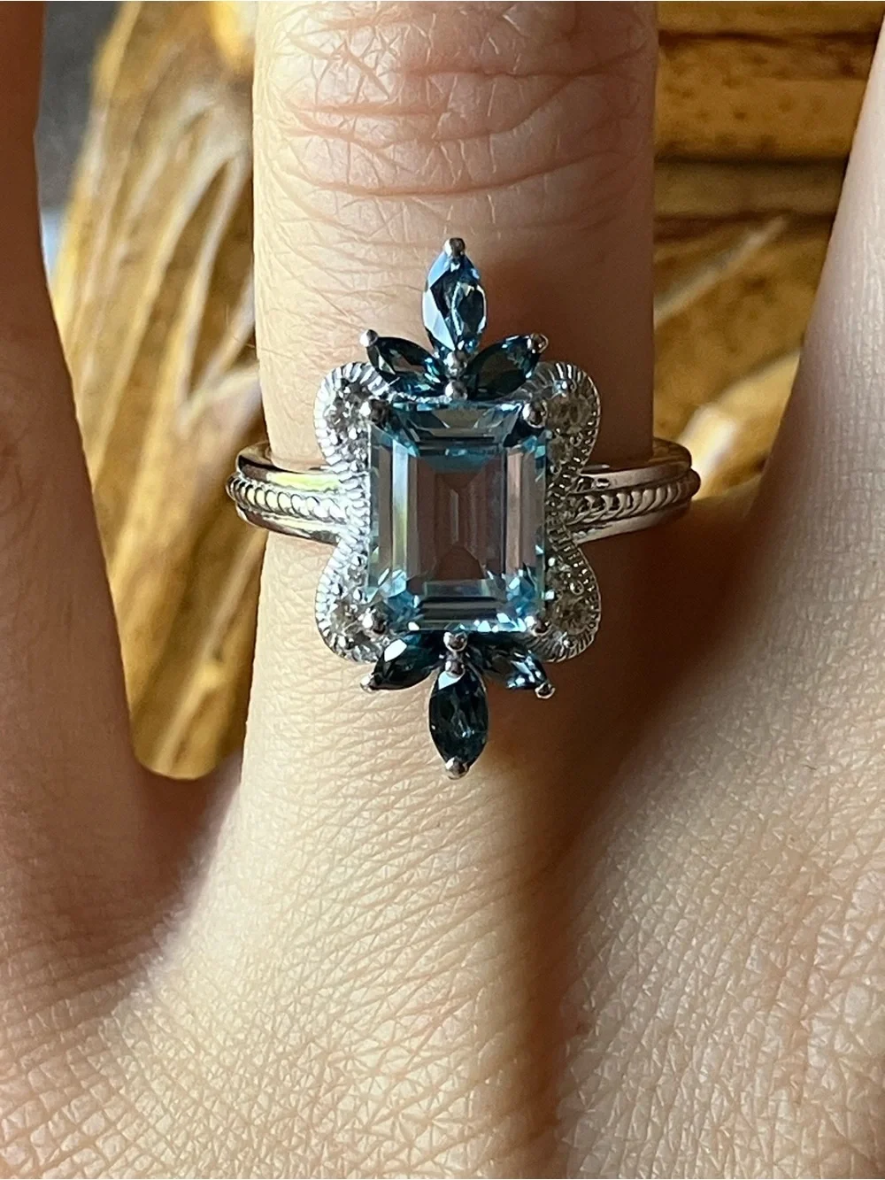 Sky Blue London Blue Topaz Sterling Silver Statement Ring Size 5.75